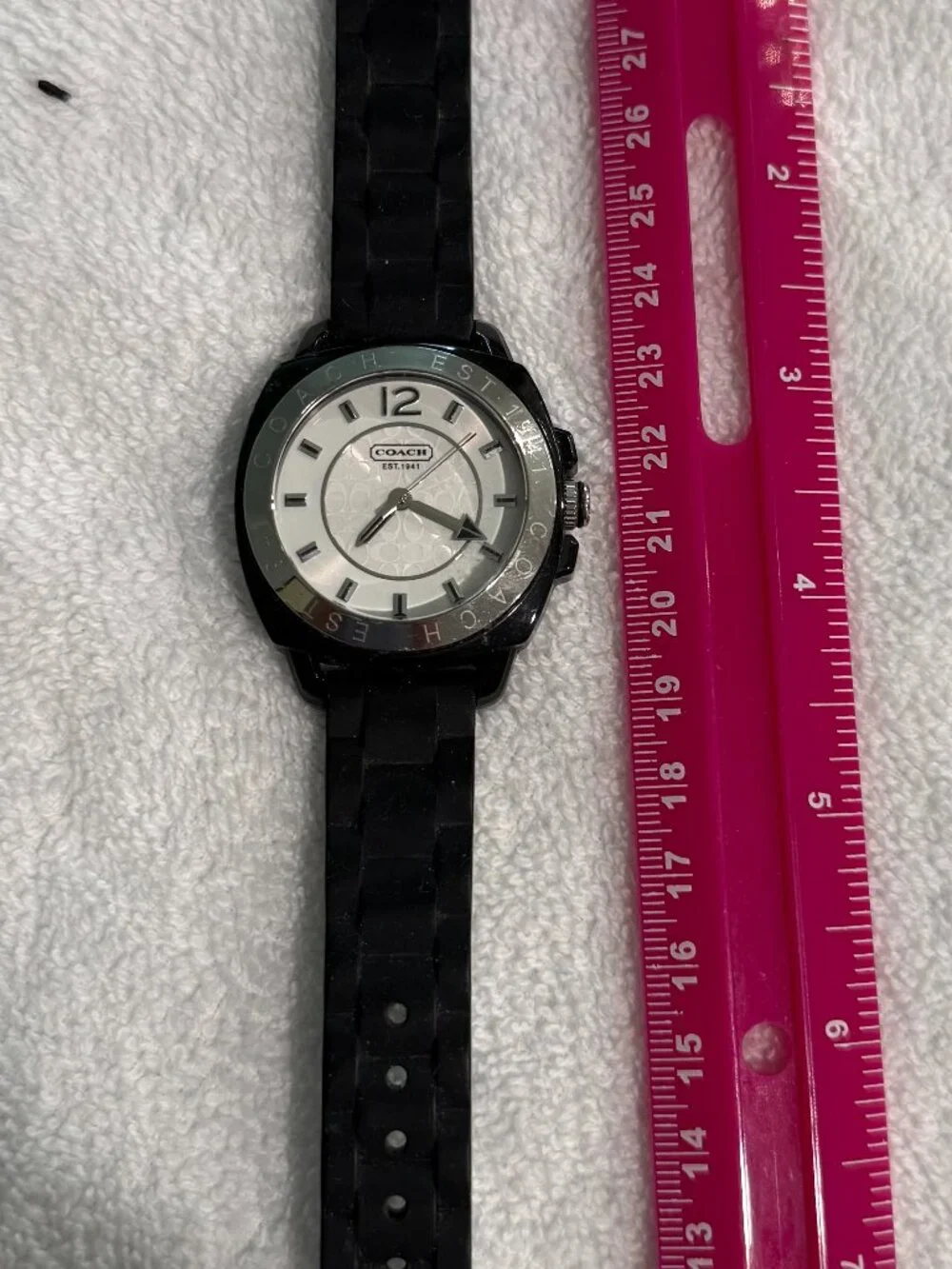 Coach Black Silicone Strap Watch Silver White Dial EST. 1941 Betty
